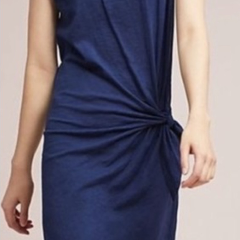 Design Lab Navy Blue Twist-Front Draped Sheath Dress ⭐️Organic Cotton 🌟